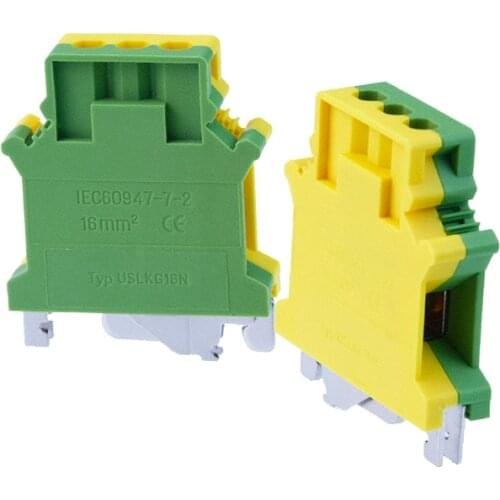Din Rail Terminal Blocks Ground 10Pcs USLKG-16N Universal Class Connector Screw PE Terminal Block USLKG16N