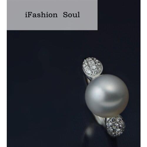 18K import Solid Yellow Gold Jewelry(AU750) Women Shine Diamond Natural South Sea White Pearl Fashion Engagement Customize Ring