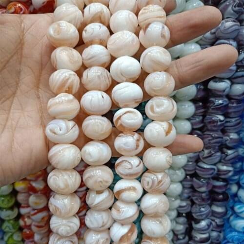 50PCS/LOT Round Spin Flower Lampwork Glaze Beads 14mm Loose Handmade Lampwork Beads For DIY Fashion Jewelry Making Accessories