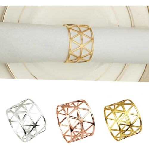 6Pcs Triangle Metal Napkin Button Napkin Ring Storage Stylish Metal Sparkling Hollow Structure Napkin Buckle for Home Restaurant