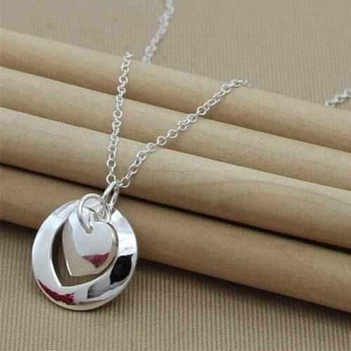 925 Sterling Silver Round Heart Necklace For Women Fashion Wedding Engagement Party Charm Jewelry Gifts