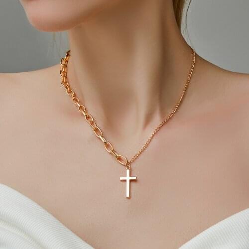 Asymmetric cross necklace simple metal personality hanging necklace