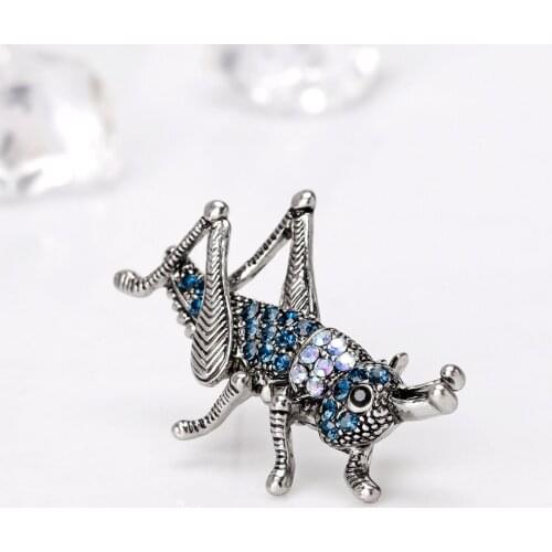Grasshopper Brooch Pin Blue Rhinestone Animal Brooches Pins Clothes Jewelry