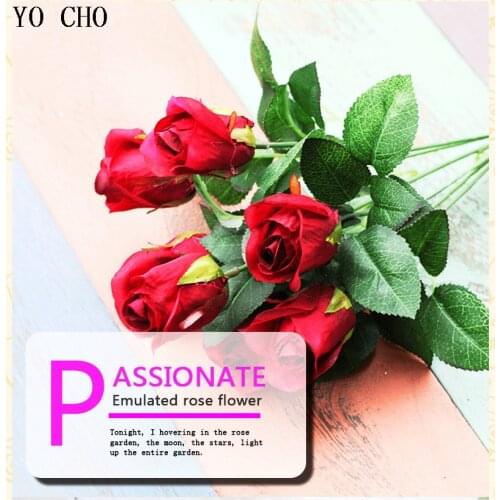 Small 7 Heads Silk Flowers Rose Bouquet Artificial Roses Bouquet Bridal Holding Home Wedding Table Back Artificial Flowers Bunch