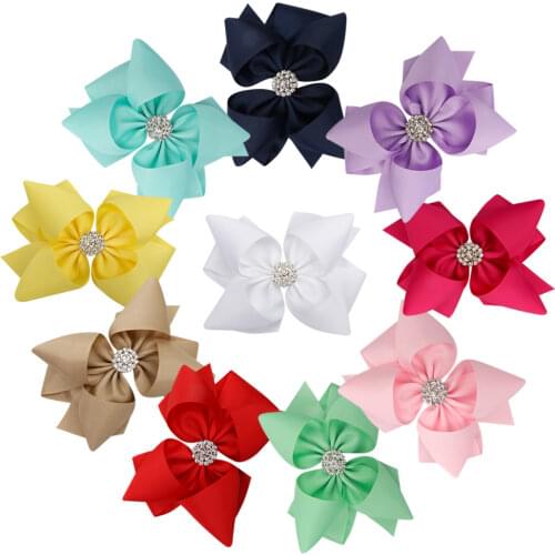 CN 5'' Solid Ribbon Stacked Hair Bows With Clips for Girls Kids Rhinestone Knotted Double Layers Hair Clips Hair Accessories