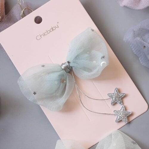 CN Organza Lace Hair Clips for Girls kids Korean Hanging Little Star Tassel Hair Bows Princess Hairpins Hair Accessories