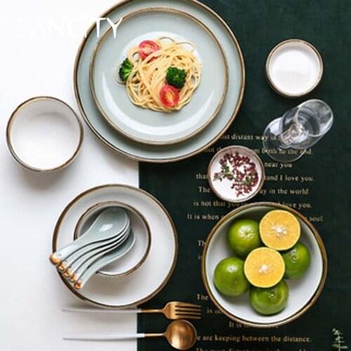 FANCITY Nordic Phnom Penh Ceramic Tableware Creative Personality Household Dish Plate Fish Plate Soup Bowl Eating Bowl Salad Bow