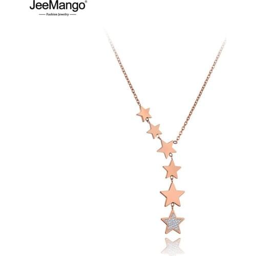 JeeMango Office Style Stainless Steel 6Pcs Rhinestone Star Choker Necklace Jewelry Love Charm Pendant Necklace For Women JN19186
