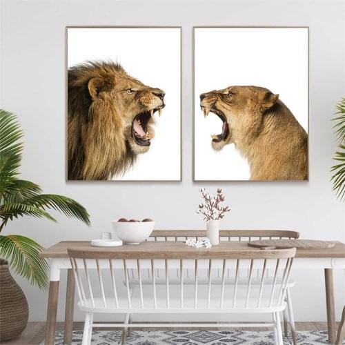Lion And Lioness Art Print Safari Canvas Painting Animal Wall Art Painting Nordic Pictures Modern Living Room Home Decoration