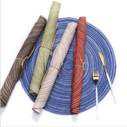 35*35cm round cotton yarn placemat insulation western food mat Weaving table mat household items non-slip anti-scalding bowl mat