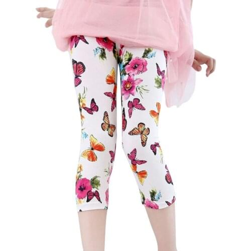 High quality Girls Leggings Pants Calf-length Pants Fashion Print Flower Butterfly Children Girls Pants