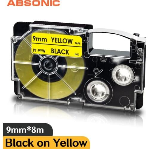 Absonic 9mm XR-9YW XR 9YW Black on Yellow Label Tape Compatible for Casio EZ Label Maker Printer Ribbon KL-60-L KL-120L KL-60SR