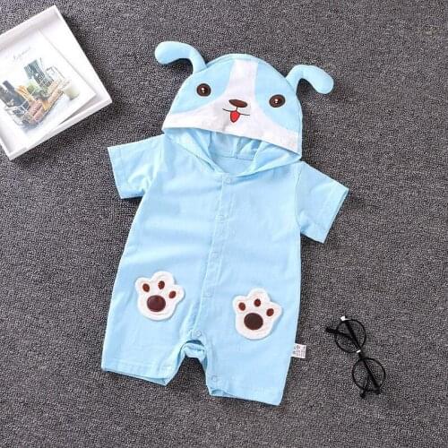 Newborn Baby Summer Short Sleeved Clothes Infant Boys Girls Thin Cartoon Rompers Baby Cotton Hooded Climbing Jumpsuit Outfits