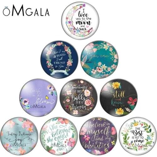 Fashion Flower patterns letters words 10pcs 10mm/12mm/18mm/20mm/25mm Round photo glass cabochon demo flat back Making findings