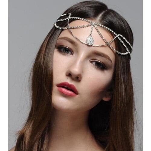 Fashion Retro Multi-Layer Rhinestone Headwear Hair Accessories Sexy Forehead Drop Chain Ladies Hair Chain Jewelry Accessories