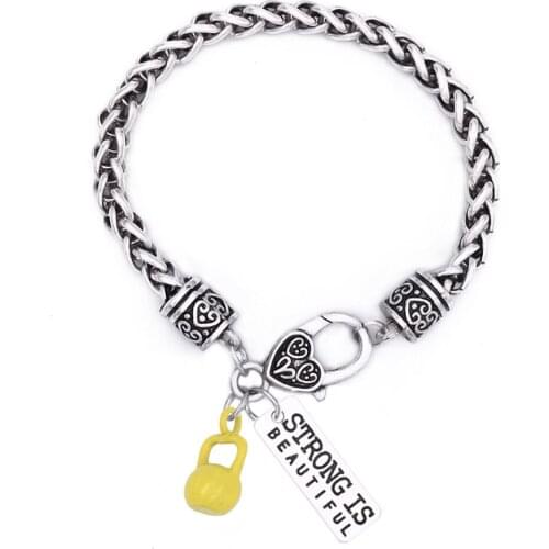 Fashion Fitness Tracker Jewelry Strong Is Beautiful Kettle Bells Crossfit Fitness Pendants Bracelet
