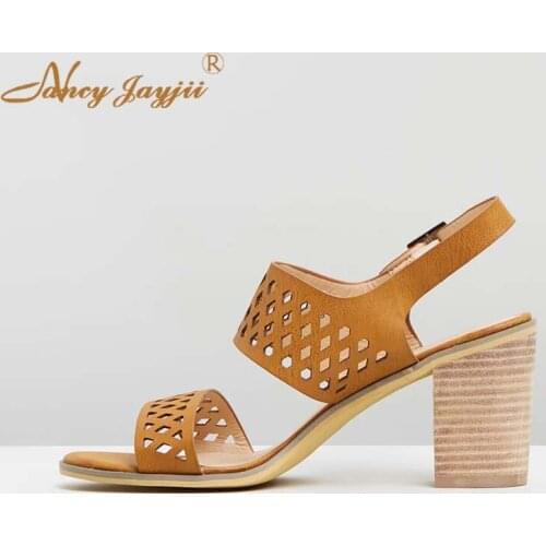 Nancyjayjii Women Shoes Ladies Sandals Adult Super High Square heels Ankle-Wrap Buckle Solid Sexy Mature Party Novelty 2019