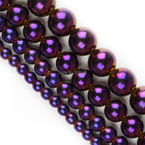 Wholesale Natural Stone Metallic Purple Hematite Strand Beads 4 6 8 10MM 15" Pick Size For Necklace Bracelet Jewelry Making