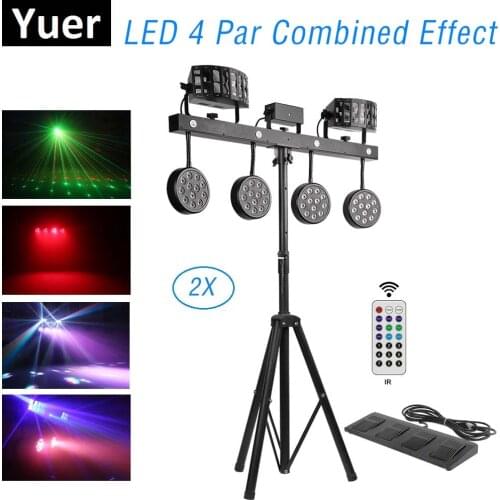 NEW 126W 4IN1 Effect LED Par Kit 12x1W RGBW Single Color LED Slim Flat Par Lights With Light Stand DMX Strobe Laser DJ Disco KTV