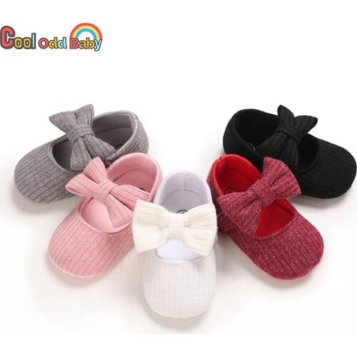 Cute Bow Baby Girl Shoes knitted Soft Sole Crib For Newborn Infant First Walkers Autumn Winter Toddler Home shoes Prewalker