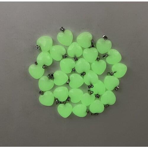 Green luminous natural stone heart pendant Necklace for jewelry making 16MM Charm Fashion Accessories 36PCS free shipping