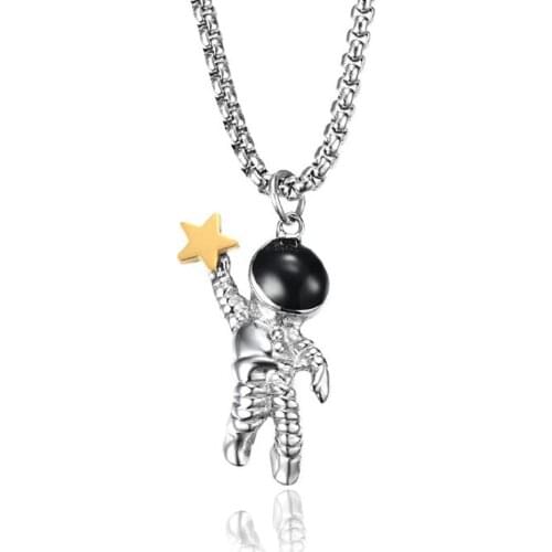 Stainless Steel Punk Rock Astronaut The Outer Space Men Pendant Necklace Fashion Jewelry Gift For Him with Chain