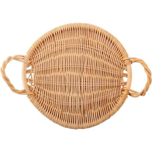 New Rattan Tray with Handles Food Fruit Snack Storage Display Woven Tray Home Decor Serving Tray for Breakfast