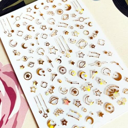 R-207 Laser Gold Silver Star Moon 3D Back glue Nail decal Nail sticker Nail decoration Nail art Nail tool Nail ornament