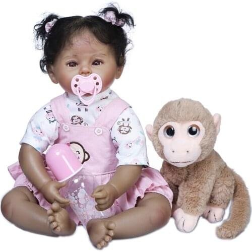 Real cute baby doll alive 52cm soft cloth body silicone reborn doll African girl toddler dolls gift kids toys