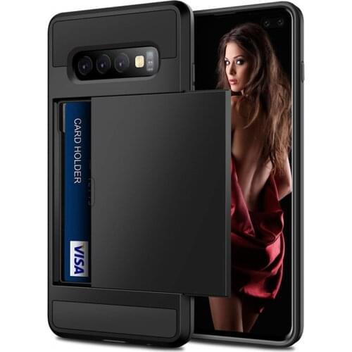 Luxury Slider Card Slots Holder Wallet Phone Cases For Samsung Galaxy S8 S9 S10 Plus S10e S7 Edge Shockproof Armor Cover Coque