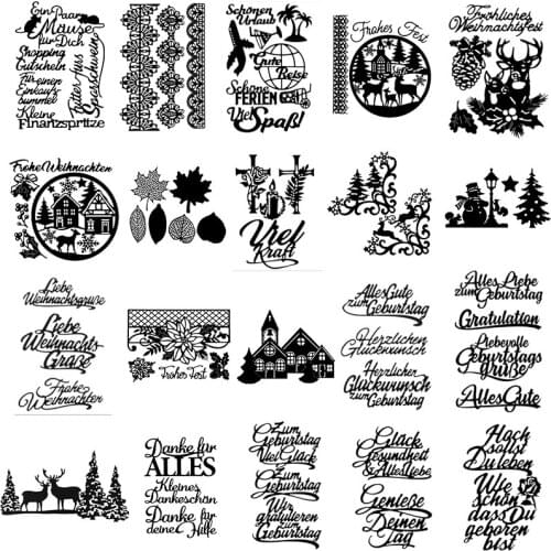 Blessing In German Fancy Border Round Scenery Frame Christmas Tree Metal Cutting Dies for New Diy Scrapbooking Album New Crafts