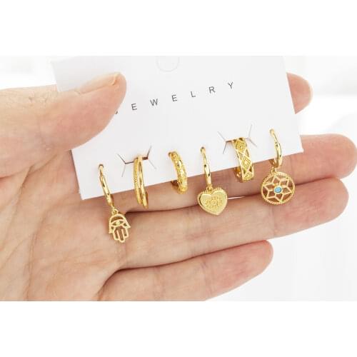 SIPENGJEL Fashion Geometric Love Heart Earrings Set 6 PCS Dangle Hoop Earrings For Women Jewelry Party Gift