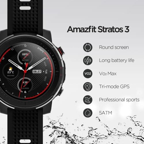 In Stock New Amazfit Stratos 3 Smart Watch GPS 5ATM Bluetooth Music Dual Mode 14 Days Battery Smartwatch For Android iOS 2019