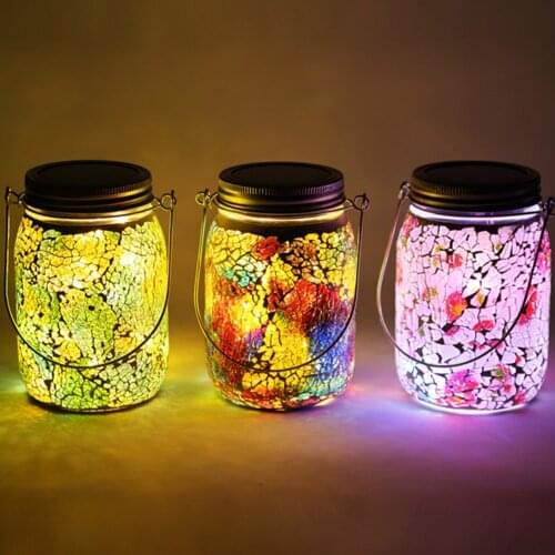 Garden LED Art Light Solar Lamp Crackle Glass Night Lights Outdoor Indoor Hanging Mason Jar Light Decoration For Courtyard Patio