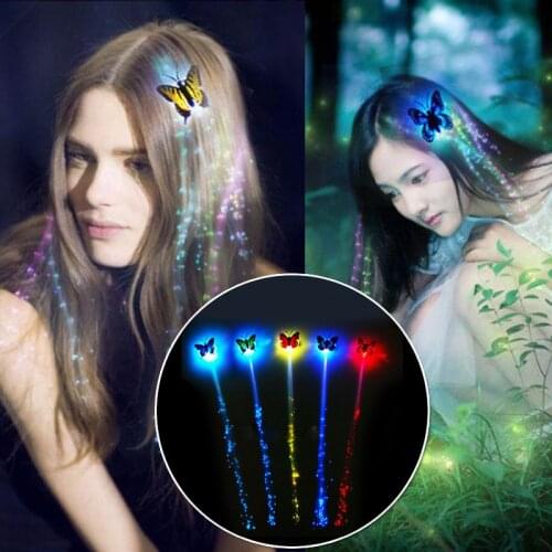 Colorful LED Flashing Hair Braid Butterfly Hair LED Butterfly Luminous Dice Party Night Glow Props Party Valentines Day Decor