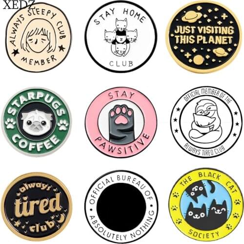 XEDZ Fashion text Lazy/Magic/Girly/Planet/Enjoy/Club Multicolor Geometric Round Badge Badge Zinc Alloy Denim Pendant Jewelry gif