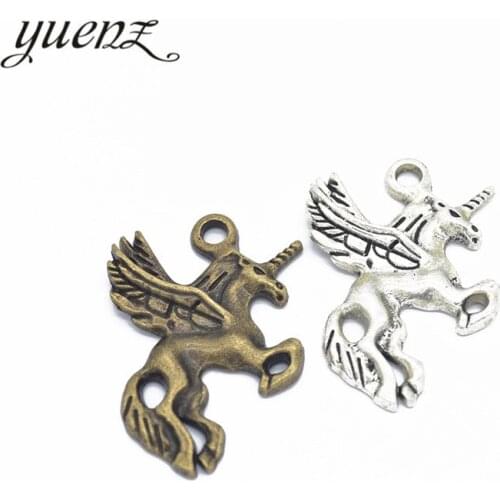 YuenZ 4 pcs 2 color Antique Silver Plated alloy unicorn Charms Pendants for Jewelry Making DIY Handmade Craft 34*30mm D9146