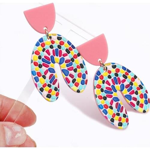 AENSOA New Unique Handmade Simulated Polymer Clay Earrings For Women 2020 Colorful Geometry Acrylic Earrings Fashion Jewelry INS