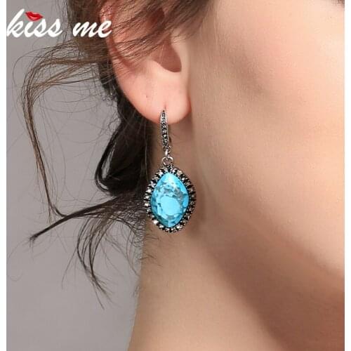 KISS ME Irregular Blue Synthetic Stone Drop Earrings for Women Zinc Alloy Vintage Jewelry Accessories 2018