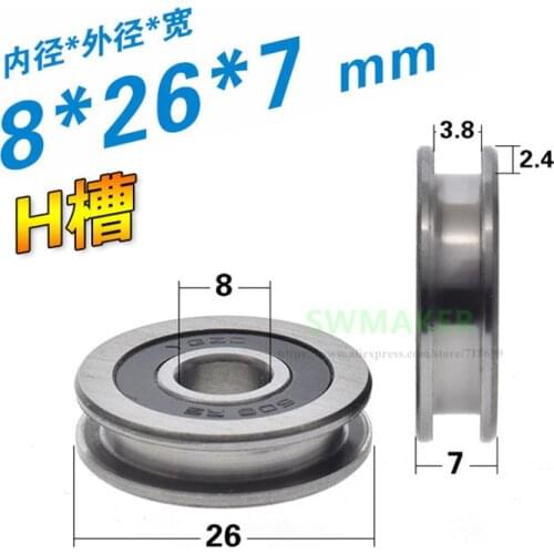 1pcs 8*26*7mm M8 M6*26*7mm H Groove Flat Groove Non-standard 608 Bearing Steel Wheel, Belt Guide Pulley / Metal Driven Pulley