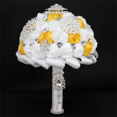 1pc/lot white and yellow wedding Bride Holding Flower for wedding bouquet decoration