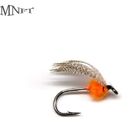 MNFT 10PCS Orange Nymph Pheasant Wings Mosquito Dry Hook Bass Fly Fishing Trout Bait Hooks 8#or6