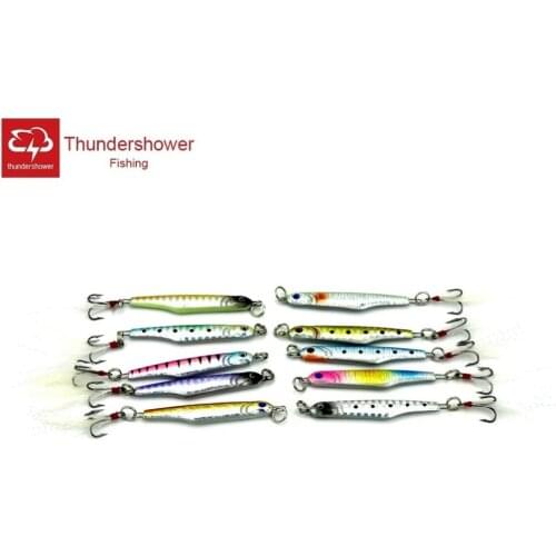 10pcs Heavy Metal Jigging Lures Feather Tail Long Swimbait 5.7cm 15.7g Spoon Laser Surface Isca Artificial Fishing Lure Bait