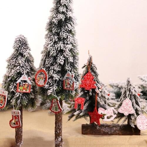 12Pcs/Box Exquisite Hanging Ornament Space-saving Wood Colorful Compact Christmas Tree Pendant for Home