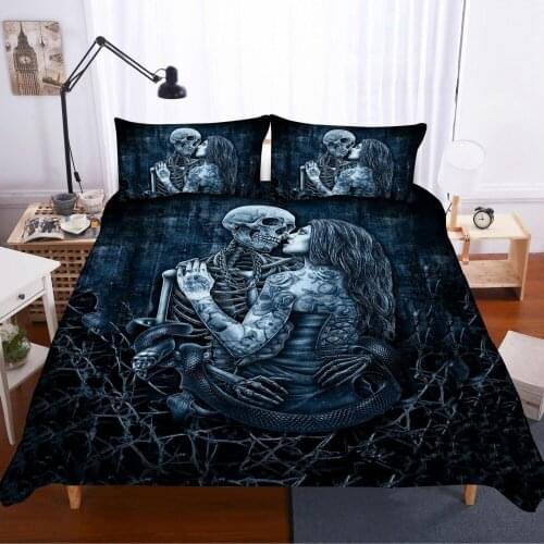 Home Textiles 2/3PCS 3D Design Digital Printing Bedding Set Duvet Cover Pillowcase Bedclothes Dropshipping Blue Skull