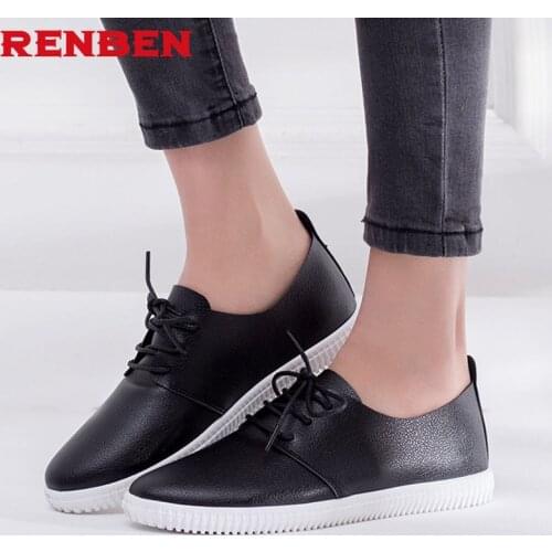 2018 New Leather Women Shoe Casual Leather Shoes For Women Flat Shoes Ladies Lacing Loafers Zapatos Mujer