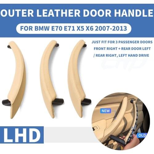 3PCS/set LHD Left Hand Drive Beige Outer Leather Interior Inner Door Pull Handle Trim Cover Panel For BMW E70 E71 X5 X6 2007-13