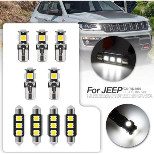 9Pcs Error Free LED Interior Light Kit For 2017-2019 Jeep Compass Accessories Map Dome Trunk License Plate Light Bulbs