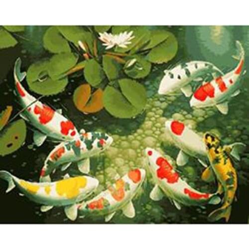 5D DIY Diamond Painting Colourful Carp Cross Stitch Diamond Embroidery Landscape Fish Full Round Rhinestones Christmas Gift