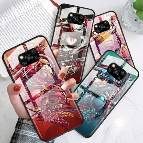Captain America Iron Man for Xiaomi POCO X3 NFC F3 M2 X2 F2 Redmi K30 Redmi Note 9 Pro Luxury Tempered Glass Phone Case Cover